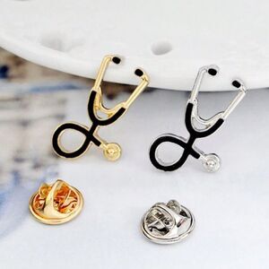 3For$20- 2pc Stethoscope Pin Black/Silver  NEW